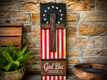 Load image into Gallery viewer, Patriotic Porch Leaner with Cross | American Flag Porch Decor
