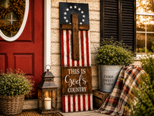 Load image into Gallery viewer, Patriotic Porch Leaner with Cross | American Flag Porch Decor
