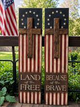 Load image into Gallery viewer, Patriotic Porch Leaner with Cross | American Flag Porch Decor
