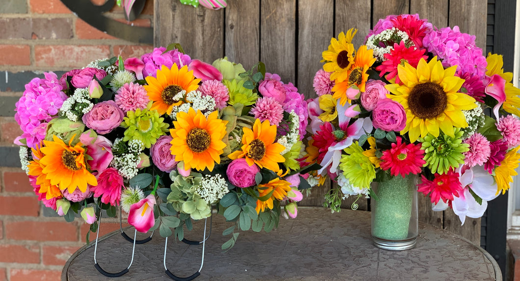 Grave headstone and vase set